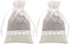 KUPOO 20PS Rose Drawstring Burlap Bags, Lace Jute Organza 5X7 INCH, lavender 