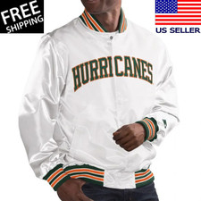 Miami Hurricanes Full-Snap White Satin Men's and Women's Varsity Bomber Jacket