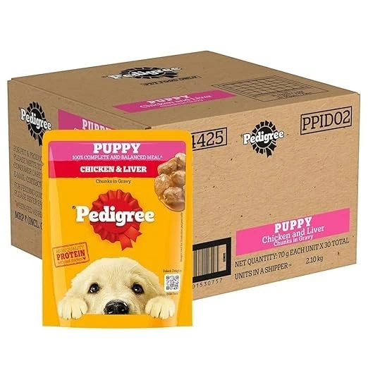 Pedigree Puppy Wet Dog Food, Chicken Chunks in Gravy, 70 g (Pack of 30)