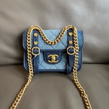 Chanel 23S Denim Blue Floral Accents Messenger Bag Gold Chain Bag [Duties Paid]