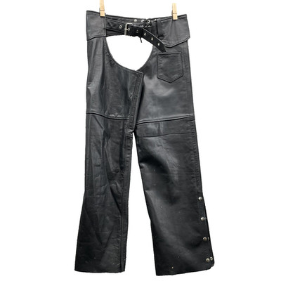 Interstate Leather Chaps Mens Large Black Motorcycle Biker Western Cowboy Riding