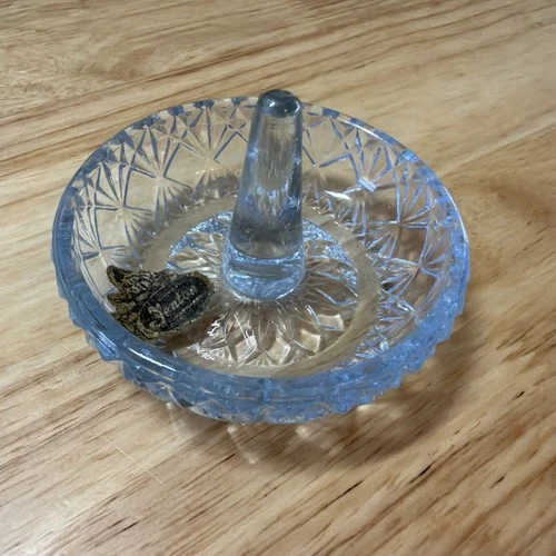Vintage Fenton Blue Iridescent Glass Ring Holder Vanity Jewelry Trinket Dish