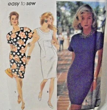 Simp. Pattern-#7756 Sizes 16 to 20-MS/MP Dress with Neckline Variations-1992-NEW