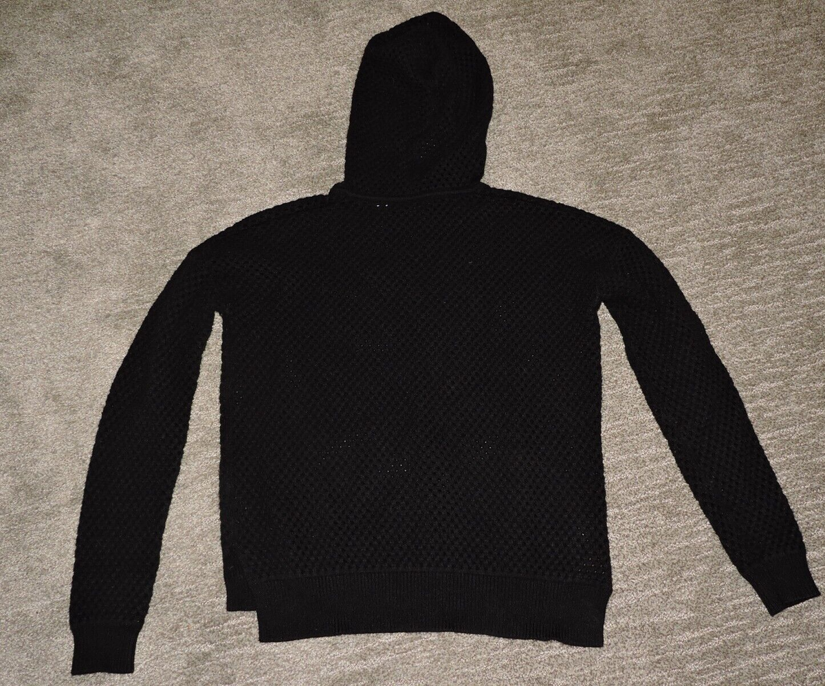 Stitches and Stripes Black Hoodie open Knit Sweater Womens SZ M