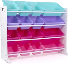 Toy Storage Organizer 16 Removable Bins, White/Blue/Pink/Purple, Bins for Kids