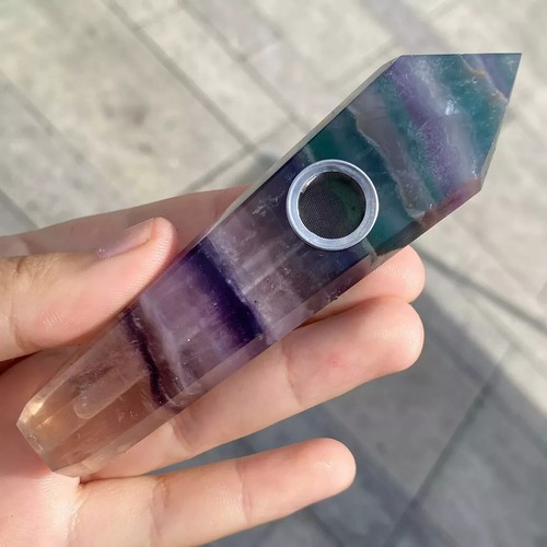 1pc Natural Color Fluorite Smoking Pipe Quartz Crystal Point Obelisk Wand Reiki - Picture 3 of 11