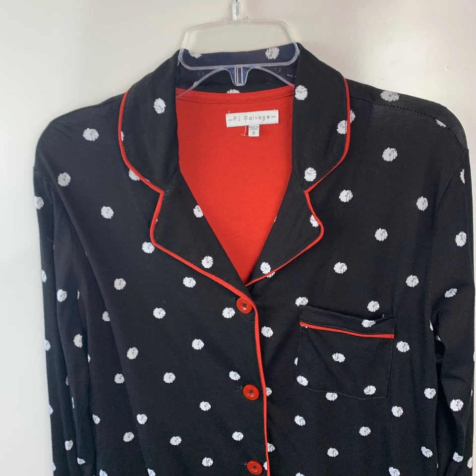 PJ Salvage Mujer Abotonada Manga Larga Pj Top Negro Lunares Talla Pequeña Foto 2 de 4