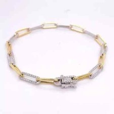 14K Two Tone Gold Plated Diamond Lab Created 3.50Ct Round Cut Paperclip Bracelet