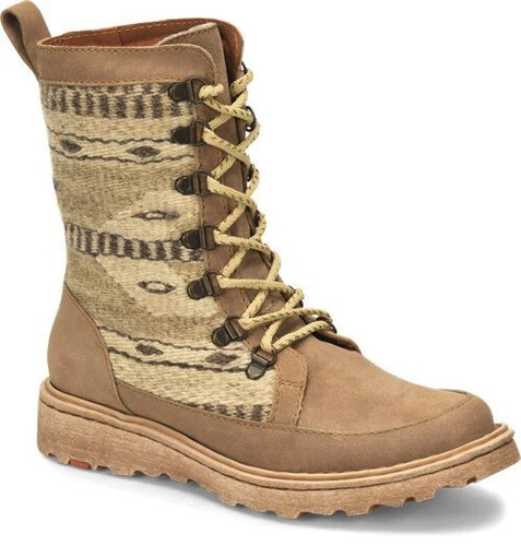 NIB BORN Womens Oriana Leather & Woven Fabric Lace-up Boot US 7.5/EUR 38.5 Taupe - Foto 1 di 15