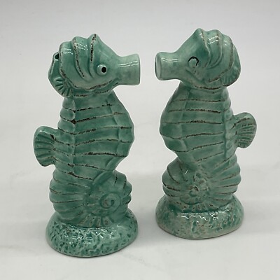 Sea Horse Salt And Pepper Shakers Color Aqua 4 Inches Tall