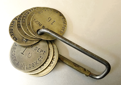 8 Tool Check Brass Tags: BABCOCK & WILCOX Erection Dept; WWII Military Supplier - Picture 3 of 3