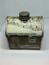 Vtg Tin 1984 New Hampshire Pure Maple Syrup 16.9 fl oz Log Cabin Metal Can EMPTY