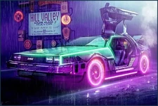 Back to the Future Glowing DeLorean Metal Poster Sign