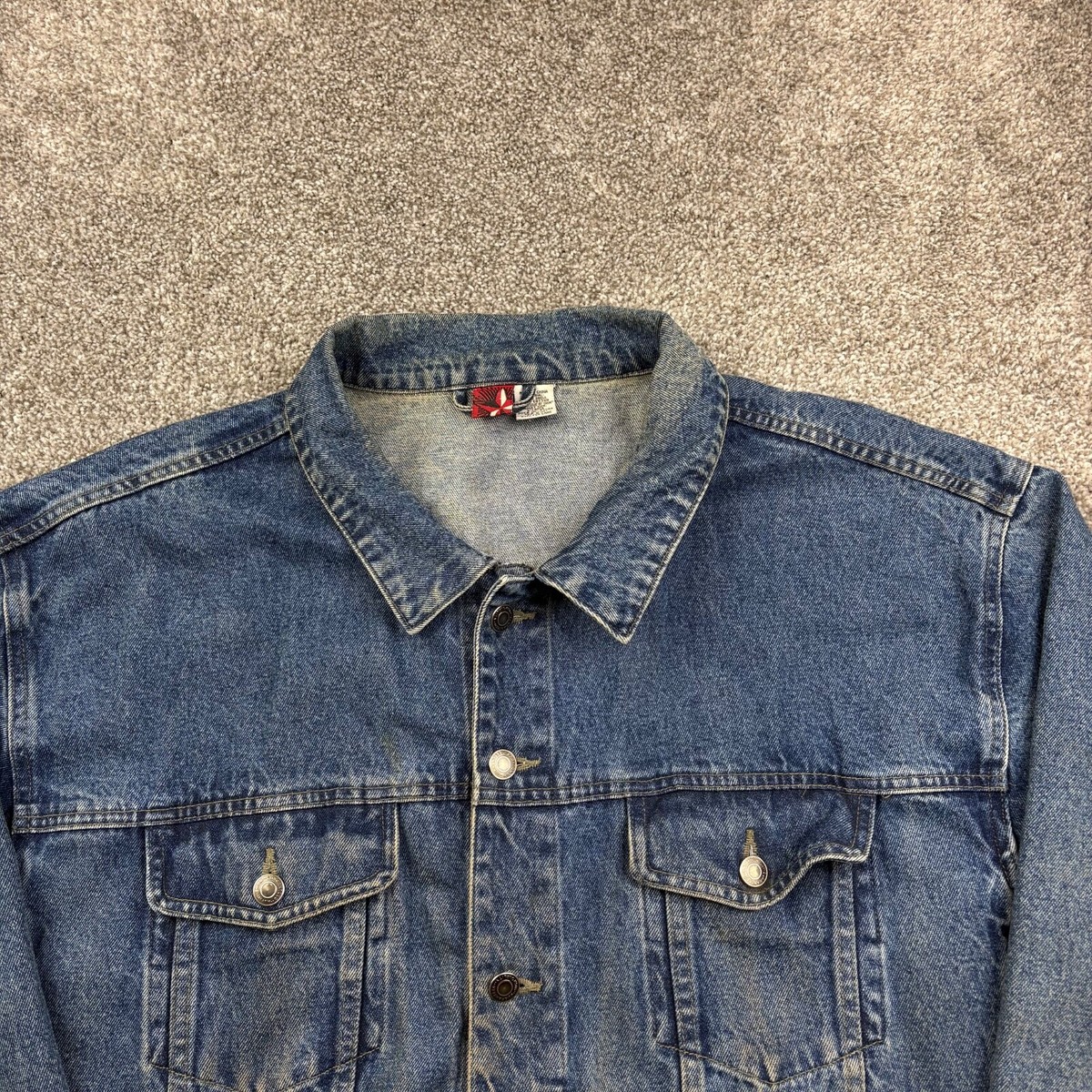 Vintage Marlboro Star Denim Jacket Mens XL Blue Medium Wash 