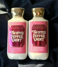 BATH & BODY WORKS TWISTED PEPPERMINT LOTION 8 OZ LOT OF 2 FULL SIZE BOTTLES, NEW