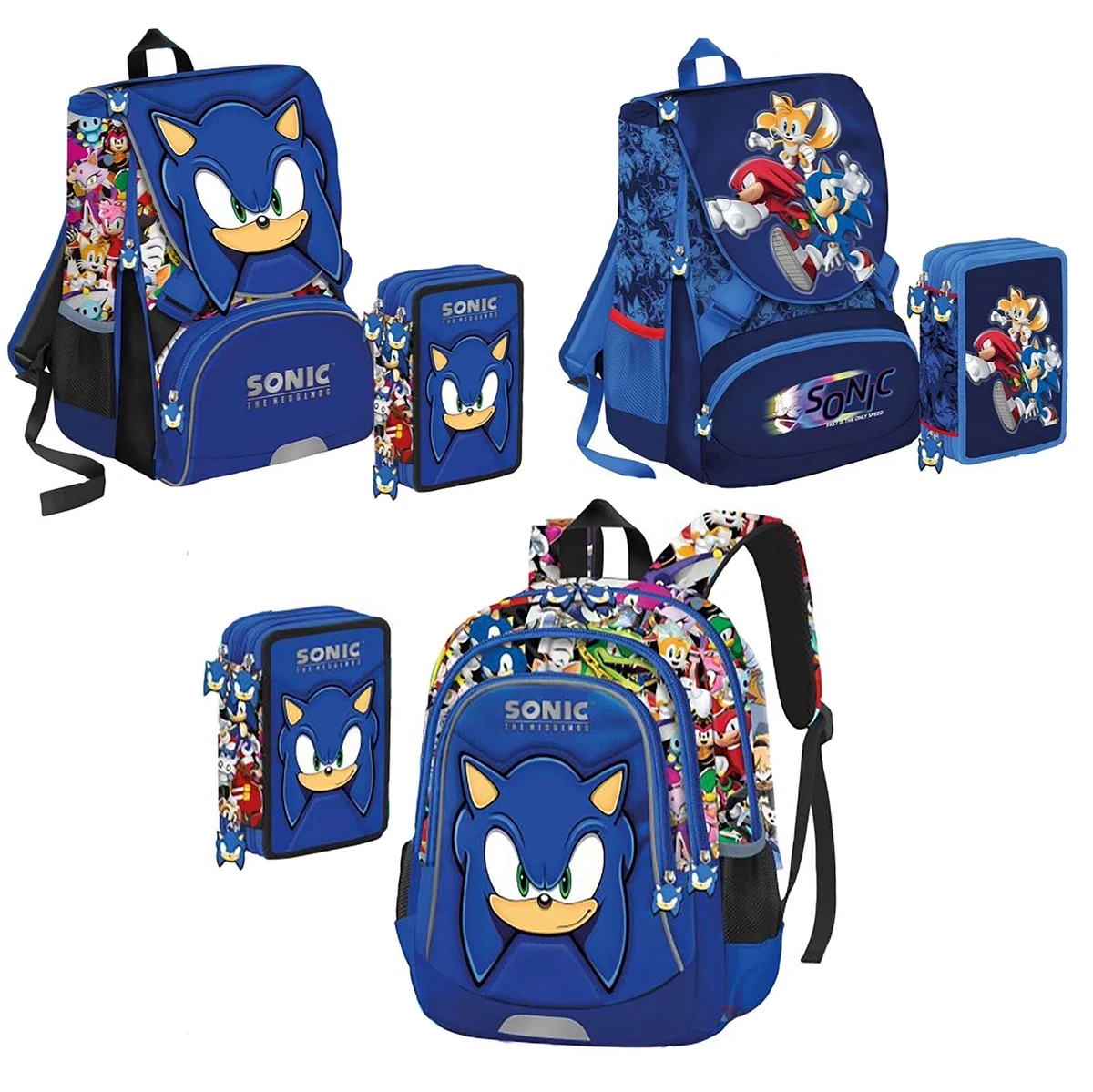 Zaino + Astuccio Sonic Scuola Elementare 2023 2024 bluette