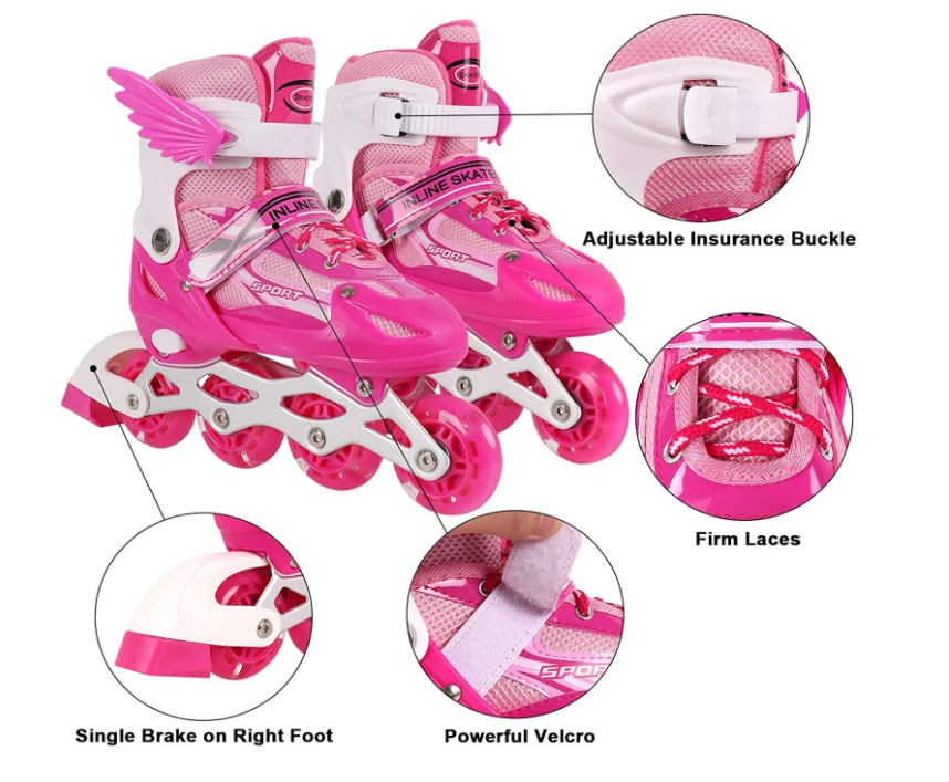 Juego De Patines Para Niñas Ruedas En Linea Rosado Inline Roller Skates  Pink