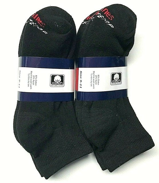 6 Pairs HANES Men's Black Cotton Stretch Athletic Ankle Sock Size 911