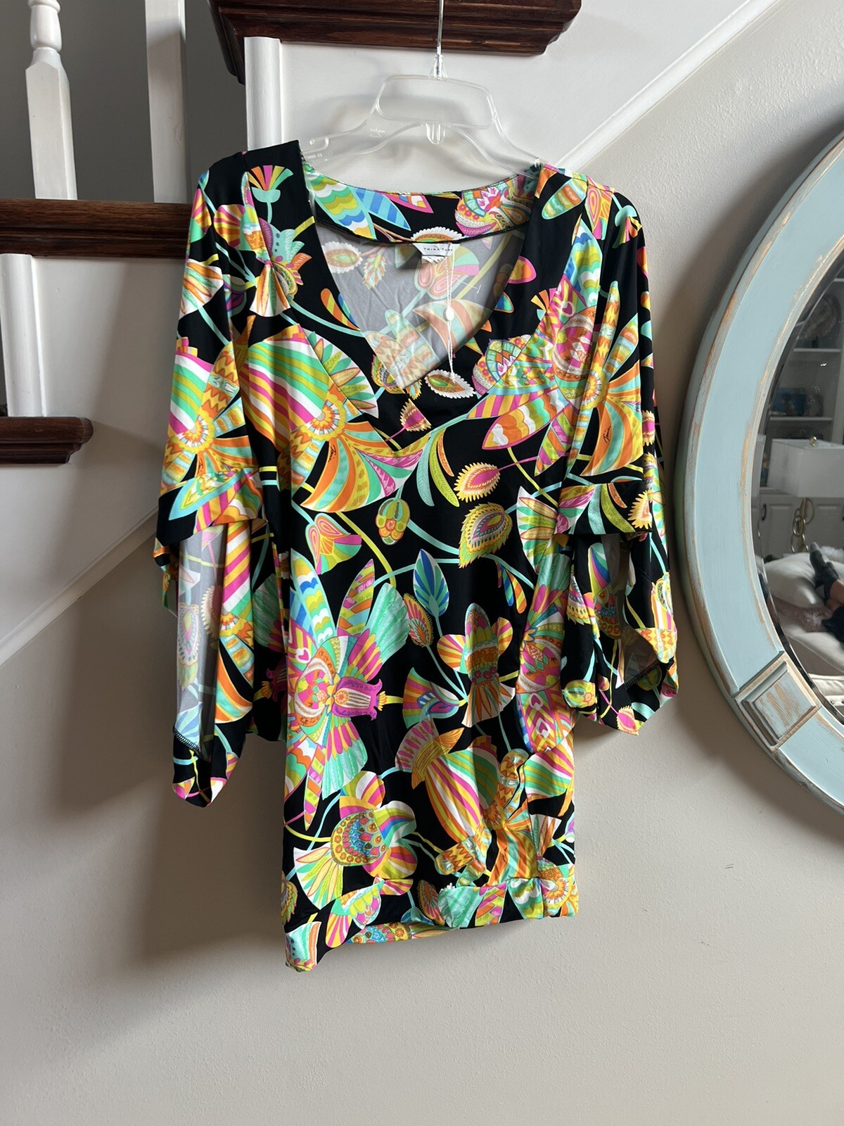 Trina Turk Tahitian Floral Multi Stretch Jersey Cover Up Tunic Dress XS