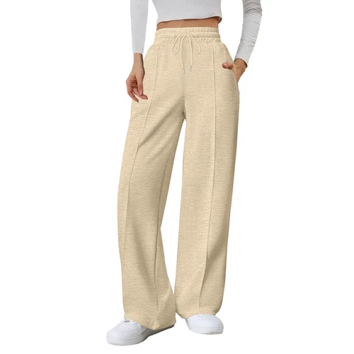 Damenmode einfarbig hohe Taille weites Bein lässig lockere Hose Jogginghose - Bild 2 von 42