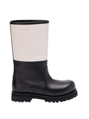 Authentic Men's Gucci Black White Leather Grisou Boots 777797 New $1950