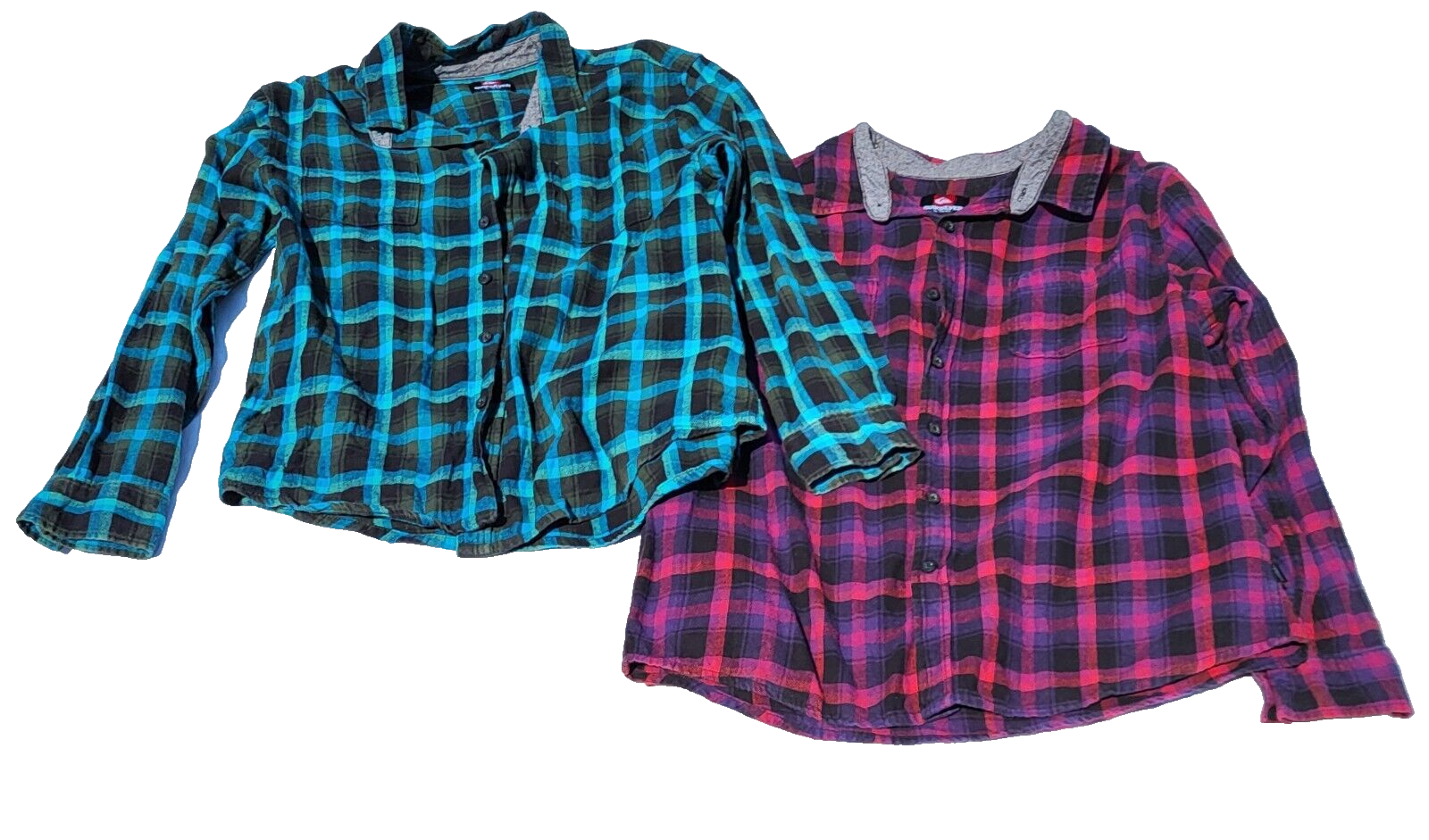Lot of 2 Quicksilver Shirts Women's XL Plaid Flannel Button Down Classic Outdoor