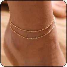 Gold/Silver Ankle Bracelets for Women,14K Gold Anklets for Women Waterproof Cuba