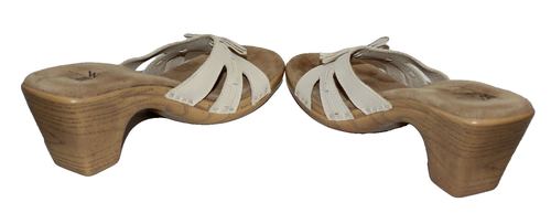 White Mountain Beige Ivory Leather Sandals Block Heel Cut Out Sides Bow 8M - Picture 7 of 12