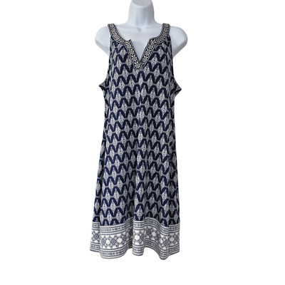 Magnolia Grace Mini Dress Womens Blue White L Alhambra Embroidered V Neck Trim