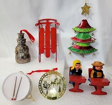 Vintage Metal Christmas Ornaments Brass, Silver, Cast Iron, Gold tone Lot of 7