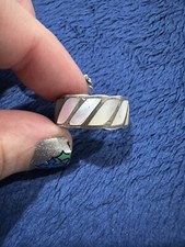Vintage Sterling Silver 925 Mother Of Pearl Band Ring, Size 6