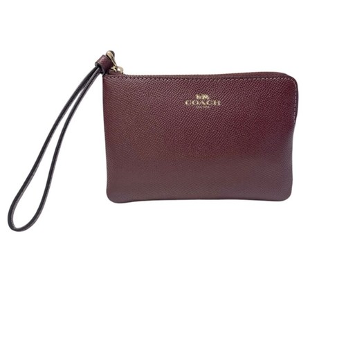 Coach Burgundy Corner zip wristlet