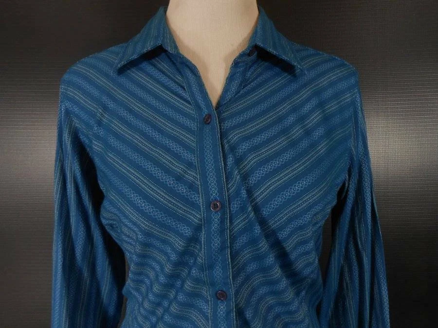 Hermosa blusa ajustada para mujer mediana The North Face azul a rayas manga larga Foto 2 de 4