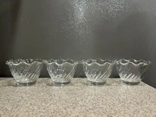 4 Vtg Anchor Hocking Clear Glass WAVERLY Swirl Sherbet 2.5” Dish Cup Rare EUC!