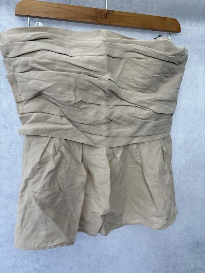 Blusa cropped feminina sem mangas de seda bege com alças tamanho P - Imagem 3 de 4