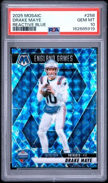 2025 Panini Mosaic #258 Drake Maye Reactive Blue PSA 10