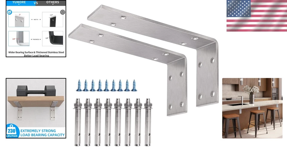 Thicken 1/5in L Bracket, Wall-Mounted Shelf Support - 2 Pack - Image 2 of 4