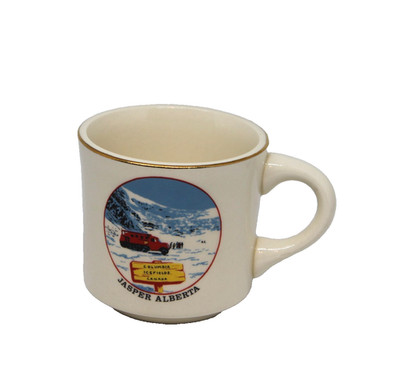 Vtg Jasper Alberta Souvenir Decorative Canadian Coffee Mug. 22 K Gold Rim
