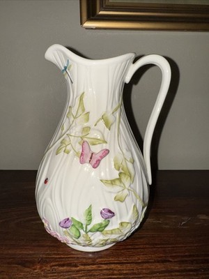 Belleek Floral Springtime Pitcher Butterfly Dragonfly Ladybug 9 