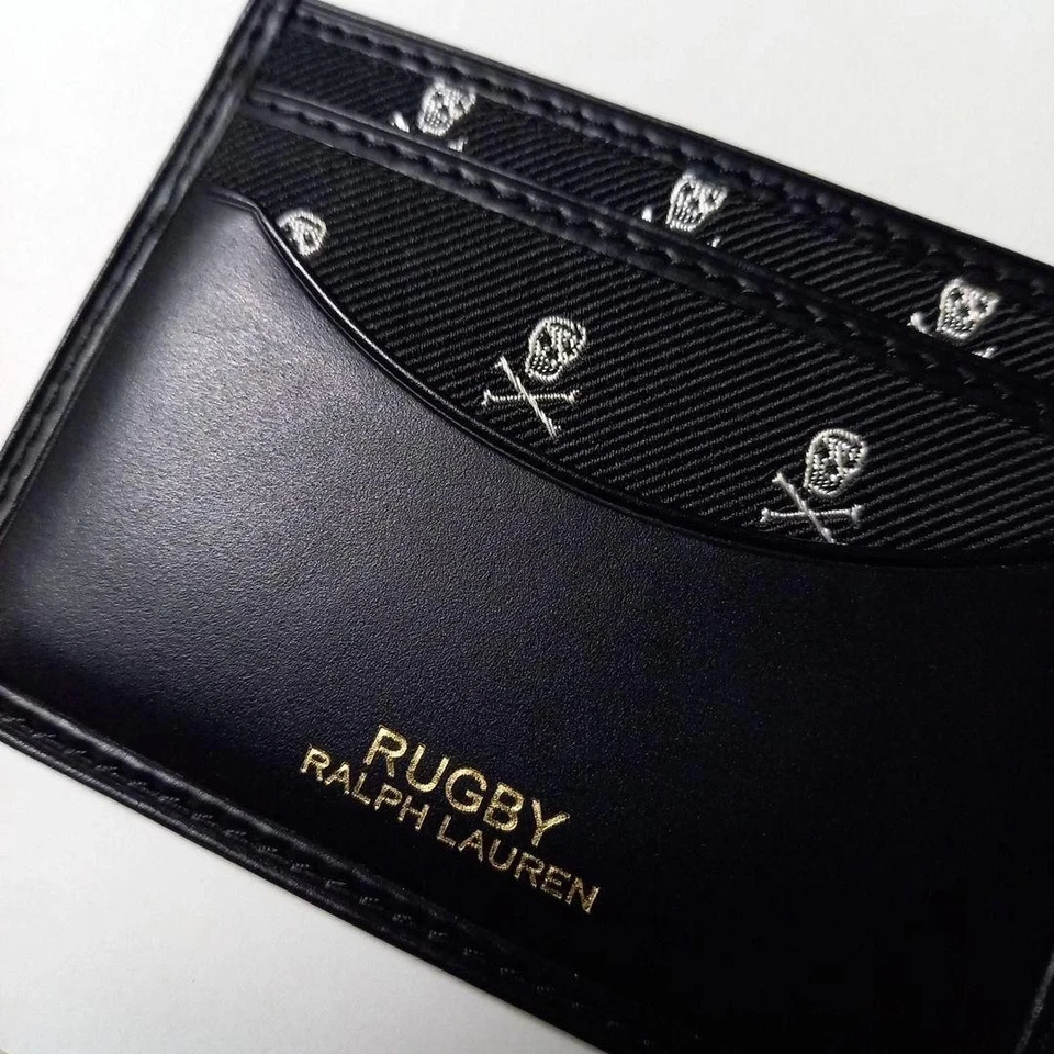 Ralph Lauren Rugby Skull Leather Nylon Card Case Black Navy JAPAN NEW - Image 2 of 4