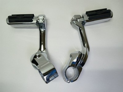 Harley-Davidson Chrome & Rubber Custom Footpegs w/ Long Angle Highway Mounts 