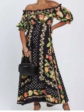Farm Rio Tropical Fruit Midi/Maxi Dress On Or Off Shoulder Sz M EUC