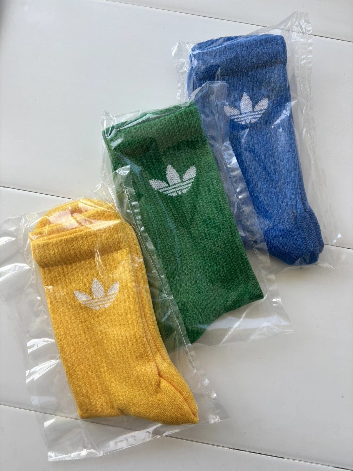 Adidas originals cushioned Cotton Crew Socks Large 7-11 Uk men woman blue yellow