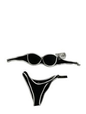 Victoria's Secret Swim Bikini Set Black White Trim Balconette Top 32D Brazilian
