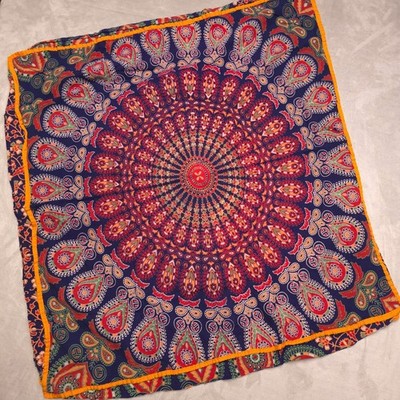 Bohemian Mandala Tapestry Throw Pillow Cover Multicolor Paisley Pattern 30''x30''