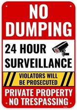 1PC No Dumping Sign Private Property Sign, 13 x 9 inches, White, Red, Black
