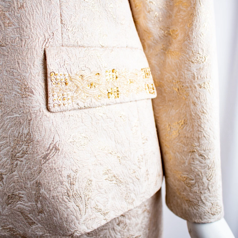 KASPER New Ivory Gold Embellished Floral Rhinestone Women Skirt Suit Size 16 - Image 4 of 4