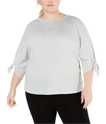 Calvin Klein Womens Tie Sleeve Basic T-Shirt, green, Plus Size, 1X
