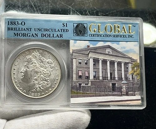221. 1883O Morgan Silver Dollar  BU Brilliant Uncirculated Global Vintage Holder