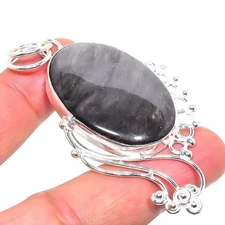 Black Jasper Gemstone Handmade 925 Sterling Silver Jewelry Pendant  RM-142
